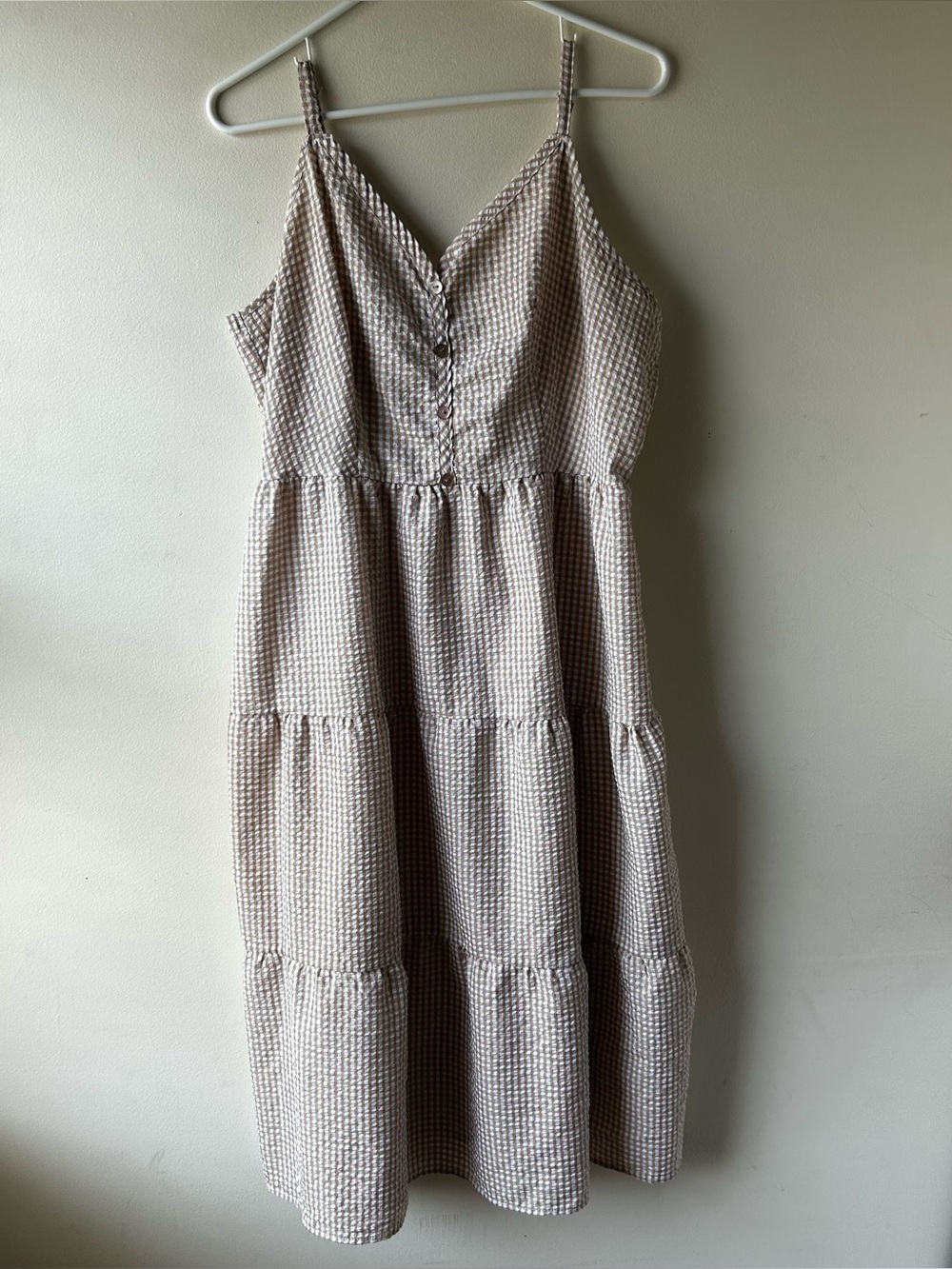 Cottagecore Peasant Mlle Gabrielle Sweetheart Tiered Midi Dress Seersucker XL